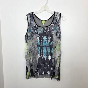 Adam Jacobs Black Gray‎ Blue Green Y2K Cybergoth Artsy Tank Top Size Large